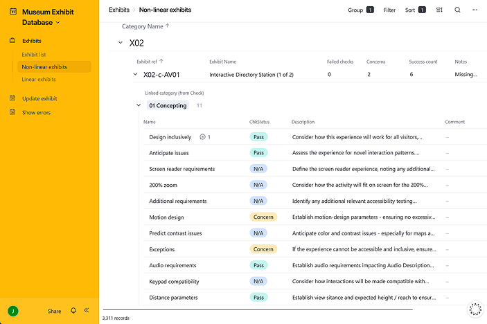Screenshot of airtable database