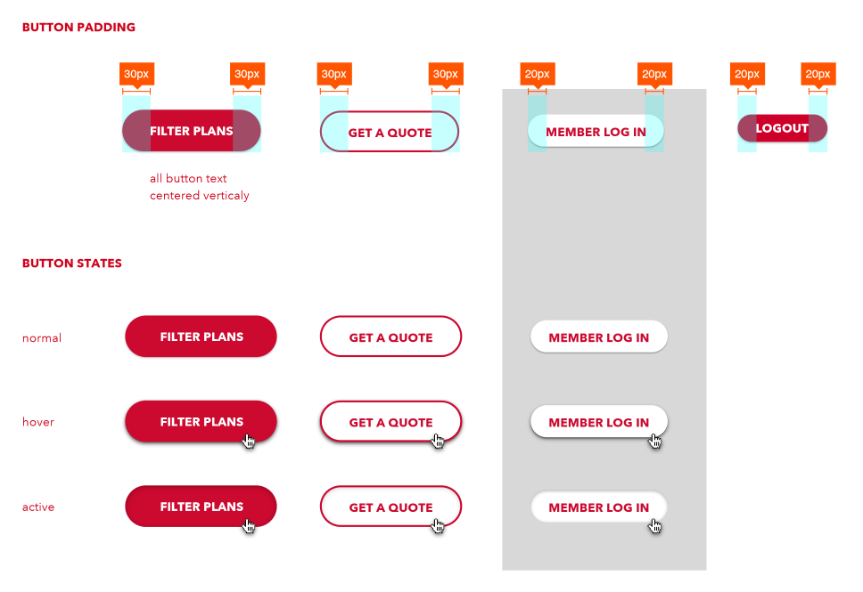 Extract showing various button states