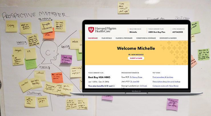 Redesigned Harvard Pilgrim homepage shown across desktop and mobile screens.